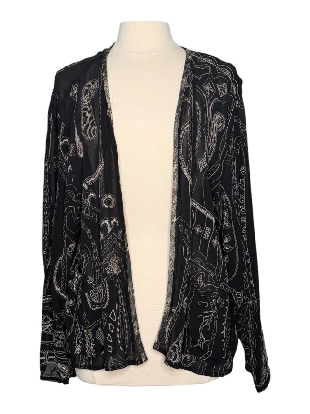Chico's Black Gold Sheer Open Front Cardigan Size 3 XL